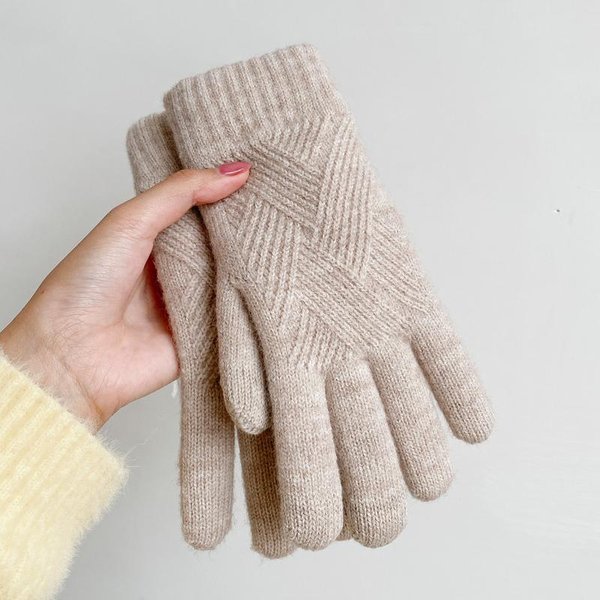 Moda Mujer Invierno Cachemira ProteccióN Contra El FríO Doble Capa Engrosamiento Mantener Caliente Guantes De Lana Tricotados-image