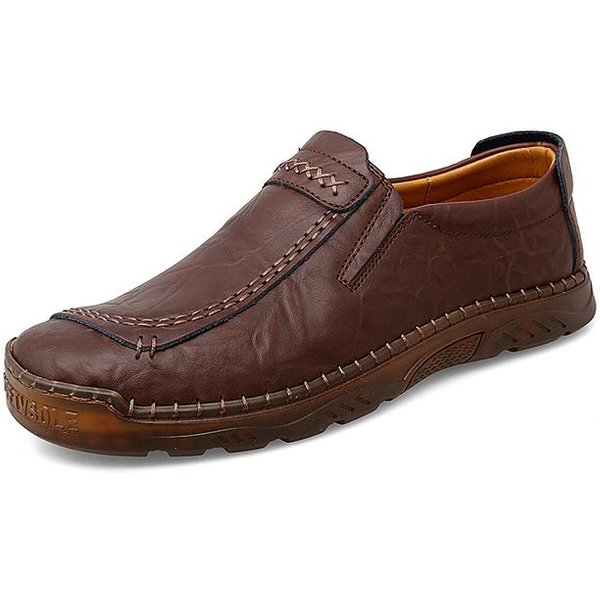 MęSkie Buty Codzienne Luksusowe SkóRzane Mokasyny PłAskie MęSkie Buty ŁóDkowe Codzienne Jednolite Wsuwane Szyte SkóRzane Buty Dla MężCzyzn 45-image