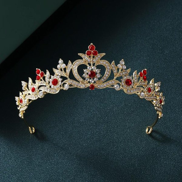 Tiaras Y Coronas Barrocas Color Oro Cristal Rojo PedreríA Diadema Nupcial Corona Tiara Para Mujeres Accesorios Para El Cabello De Boda JoyeríA Black-image
