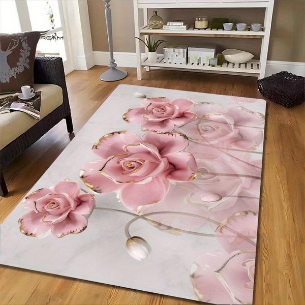 RóżOwy WzóR Kwiatowy Mata WejśCiowa, AntypośLizgowy Zmywalny Dywanik PodłOgowy, Przytulny Dywan Do Wystroju Domu 60X180Cm-image