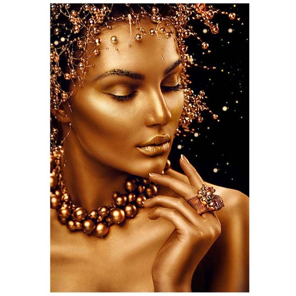 AfrykańSka Kobieta Sztuka Czarno-ZłOta Portret Obrazy Na PłóTnie Plakat Wall Art Picture Home Decor Do Salonu Bezramowe 50X70Cm-image