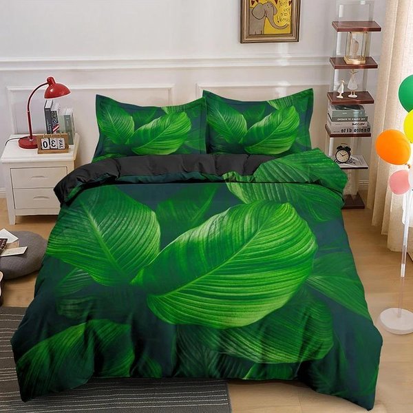 Natura Tropikalne Zielone LiśCie Zestaw PośCieli King Queen RośLina Lasu Deszczowego DżUngli Poszwa Na KołDrę 3D Botaniczna Poliestrowa Poszwa Na KołDrę 135X200Cm 2Pcs-image