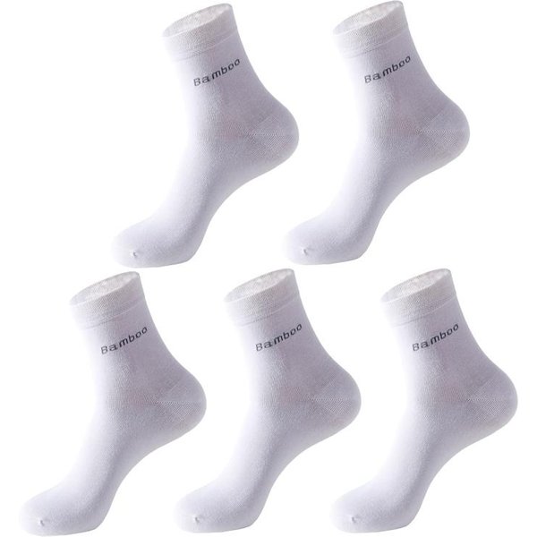 5 Pares De Calcetines De Fibra De Bambú Para Hombre, Calcetines De CompresióN Transpirables, Calcetines Informales De Negocios, Talla 38-45 Para Hombre EUR38-45 White-image