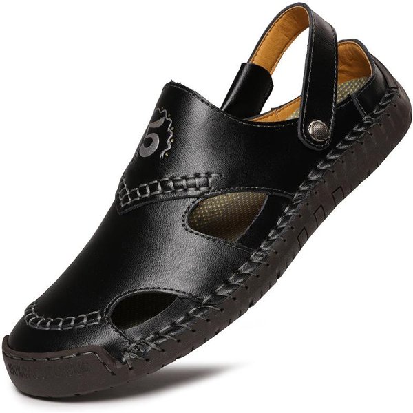 Sandalias De Verano Para Hombre Con Punta Cerrada De Doble Uso Para Exteriores Sandalias De Hombre Piel Genuina Suela Blanda Antideslizantes 45-image