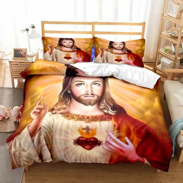 Jezus Dziewica Maria Zestaw PośCieli Sypialnia PodwóJny Zestaw PośCieli KołDra ChłOpcy DorośLi ŁóżKo KołDra Poszwa Na KołDrę PodwóJny King KołDra WystróJ Domu 140X200Cm 3Pcs-image