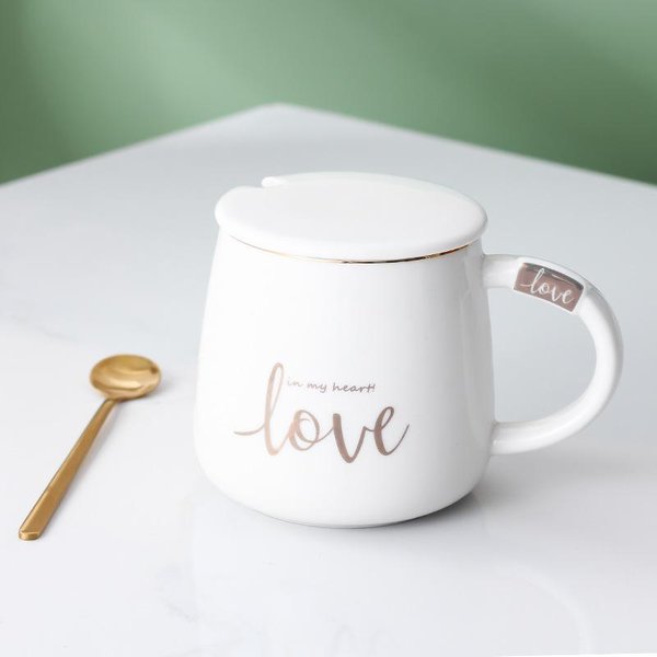 Taza De CeráMica De Moda Simple Creativa Regalo De Oficina Taza Para El Hogar Taza De Café Taza De Agua Taza De Desayuno Para Pareja 301-400Ml White-image