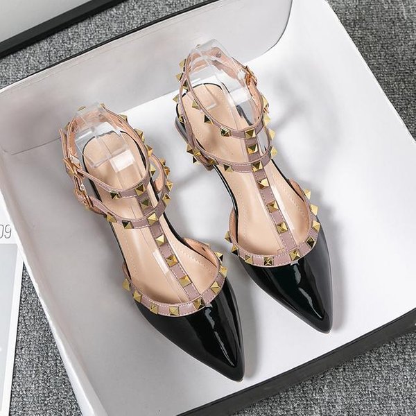 Sandalias De Verano De TacóN Alto Para Mujer DiseñO De Marca De Moda Puntiagudas Remaches Rojo Zapatos Casuales Talla Grande 41 -43 39 Gray-image