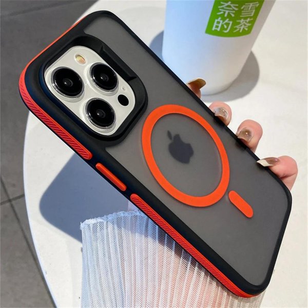 Luksusowe Matowe PółPrzezroczyste Pancerne Etui Odporne Na WstrząSy Dla Iphone 15 14 13 12 16 Pro Max Plus Dla Magsafe Magnetyczne Bezprzewodowe ŁAdowanie Pokrowiec For Iphone 15 Plus Black-image