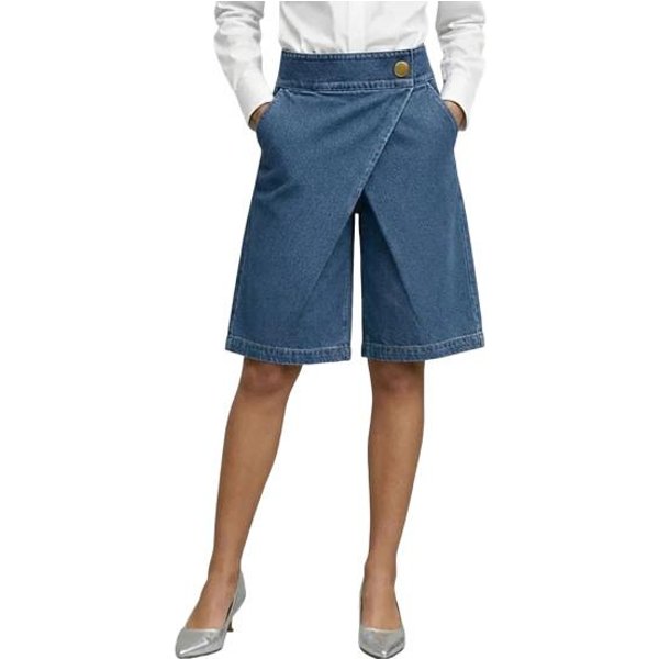 Pantalones Cortos Bermuda De Mezclilla EláSticos Para Mujer, Vaqueros Cortos De Cintura Alta Hasta La Rodilla, Pantalones Cortos Baggy Sueltos Con Botones Y Bolsillos Xxxl Blue-image