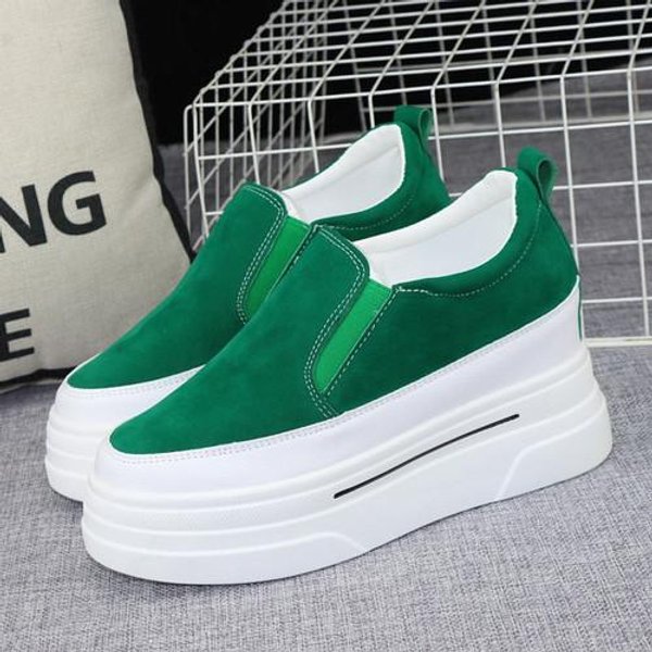 Zapatos De Mujer Con Aumento Interior De 8 Cm Primavera OtoñO Nueva Moda Zapatos Perezosos Slip-On Muffin Zapatos De Vestir De Suela Gruesa Zapatos Casuales 40 Verde-image