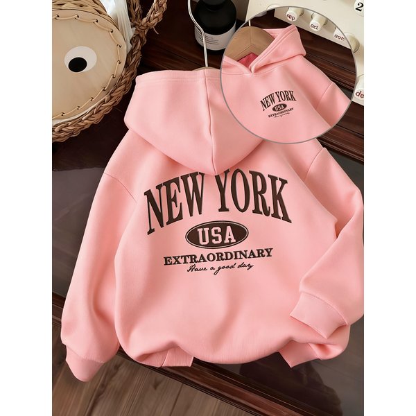 Nowa DziecięCa Bluza Z Kapturem W Stylu AmerykańSkim Z Nadrukiem Nowego Jorku I AmerykańSkim Owalnym Logo. Idealna Na Jesień/Zimę, Prezenty śWiąTeczne Dla Dzieci. 130-image