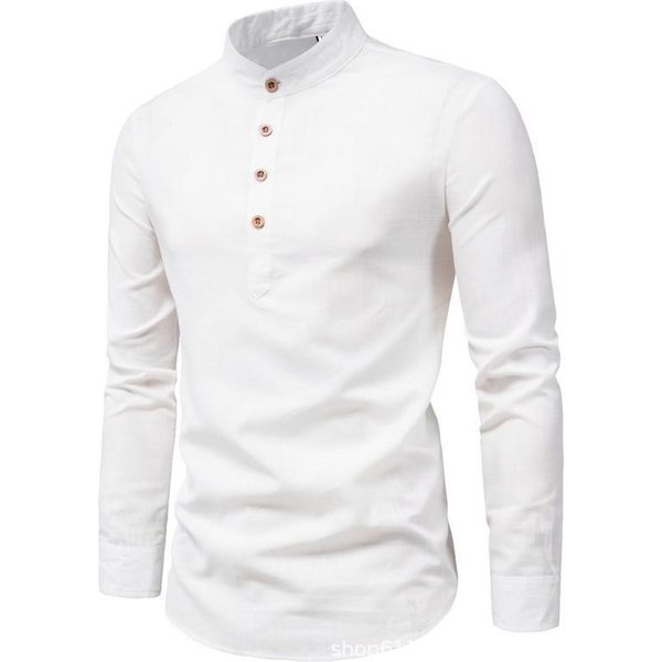Camisa De Negocios De Manga Larga Con Cuello Alto Ajustada Informal De Color SóLido Para Hombre Xxxxl Blanco-image