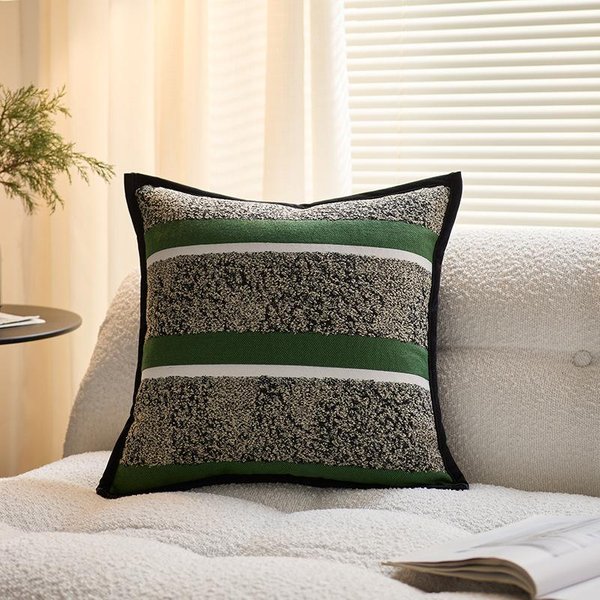 45X45CM Funda De CojíN Decorativo Simple Verde Rayas Lujo Ligero Funda De CojíN Lumbar DecoracióN Funda De CojíN Decorativa Para El Hogar 45X45Cm-image