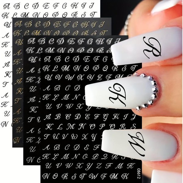 4 Piezas/Set Pegatinas Para UñAs Con Letras Romanas GóTico Alfabeto Antiguo CalcomaníAs Para UñAs Autoadhesivas Deslizadores De Palabras En IngléS Decoraciones Para Manicura DIY-image