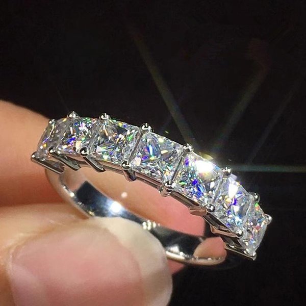 Huitan Moda Princesa Anillos Cuadrados De Cristal Circonita CúBica Para Mujer Lujosa Alianza De Boda Accesorios Eternidad JoyeríA Femenina 9 Gray-image