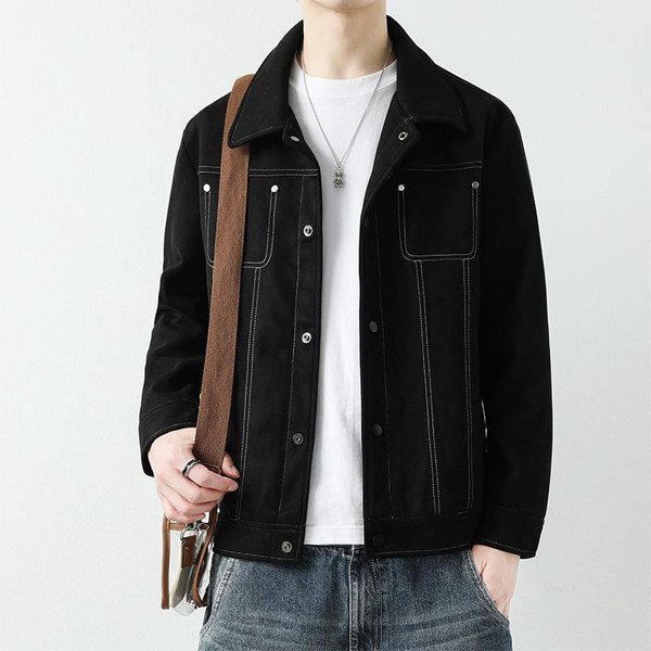 MęSka Jesienno-Zimowa Nowa Kurtka Z Kontrastowym KołNierzem, MęSka Kurtka Casualowa W Stylu Roboczym, MęSka Wiosenna I Jesienna 4XL Black-image