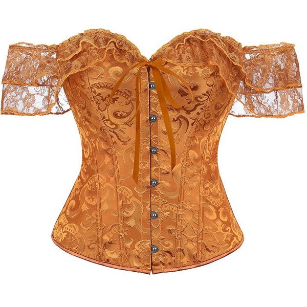 Top Corsé Para Mujer Renacentista Steampunk Bustier Top Corsé Con Cordones Para Disfraz De Pirata Halloween XS Naranja-image
