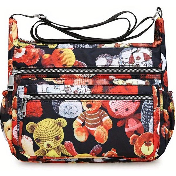 Prosta Wzorzysta Torba Hobo Zapinana Na Zamek, Nylonowa Torba Crossbody, Damska Torba Na Ramię Na Podróż Gray-image