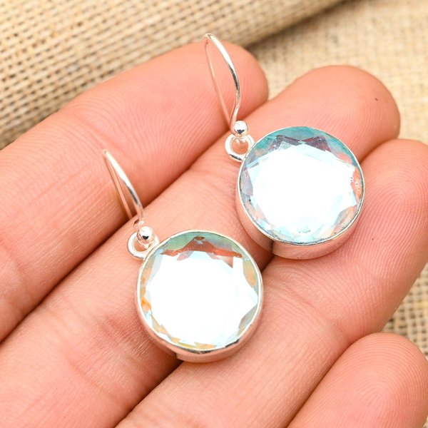 TęCzowy Mistyczny Topaz Kamień Szlachetny RęCznie Robiony 925 Solidne Kolczyki Ze Srebra Wysokiej PróBy Dla Niej 1.4 Inches-image