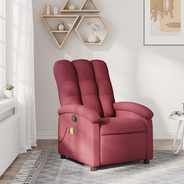 Vidaxl SillóN Reclinable Masajeador, Rojo Vino, Tapizado En Tela-image