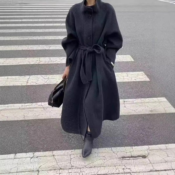 Nuevo Abrigo De Lana De Doble Cara, Abrigo De Lana Informal Holgado De Estilo Coreano Largo M White-image