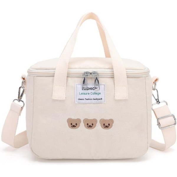 Torba Na Lunch Ins Bear Canvas O DużEj PojemnośCi, Izolowana, Wielofunkcyjna, Termiczna, PudełKo Na śNiadanie, PrzenośNa, Piknikowa, PodróżNa BiałY-image