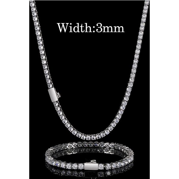 JoyeríA Europea Y Americana Hebilla De Resorte Cadena De Tenis Collar Hip Hop Marca De Moda Fila ÚNica Diamante Zirconia Accesorios De Pulsera 40Cm White-image
