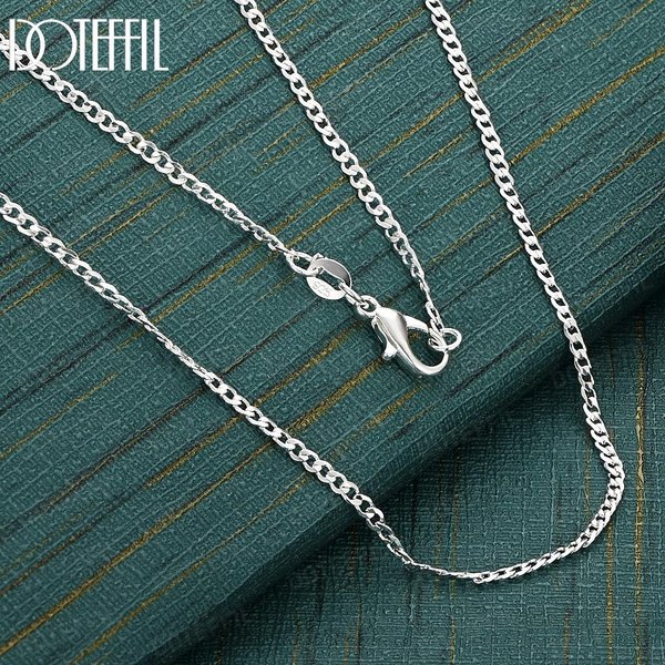 Collar De Cadena Lateral De Plata De Ley 925 De 16-30 Pulgadas 2 Mm JoyeríA De Boda 45Cm Gray-image
