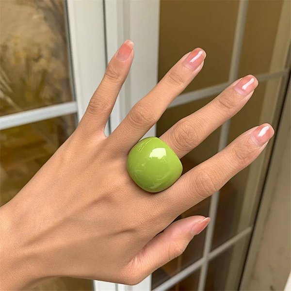 Anillo AcríLico De Color Caramelo A La Moda, Anillo GeoméTrico Exagerado, JoyeríA De Mano, Accesorios Para Mujer Verde-image
