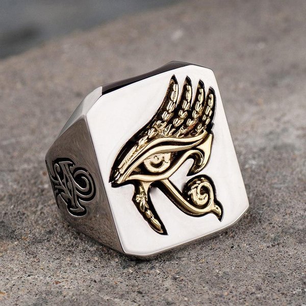 Nuevo Anillo Dorado Personalizado Con Ojo De Horus Para Hombre No. 14 Gray-image