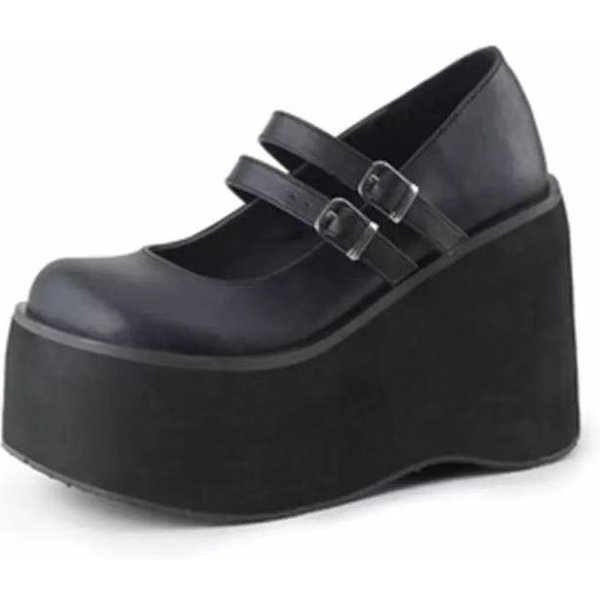 Nuevos Zapatos Lolita Femeninos Lindos Mary Janes Bombas Plataforma CuñAs Tacones Altos Zapatos Punk GóTicos Dulces Bombas De Mujer 40 Black-image