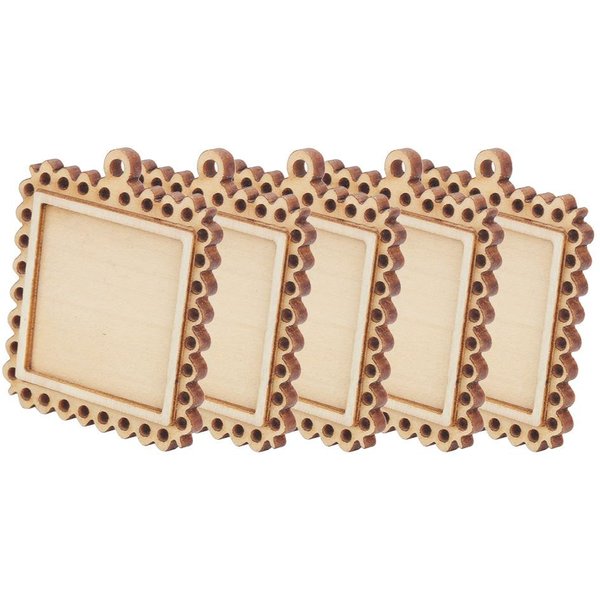 5 Piezas RectáNgulo De Madera Engaste Repujado Base En Blanco Marco De Fotos De Madera PequeñO Llavero Bandejas-image