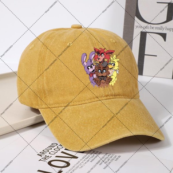 Fnaf SpłOwiałA Vintage Czapka Baseballowa Five Nights At Freddys Damska Unisex Moda BawełNiane Czapki KreskóWka Anime Graficzny Nadruk Czapka Prezent Na Imprezę Gray-image