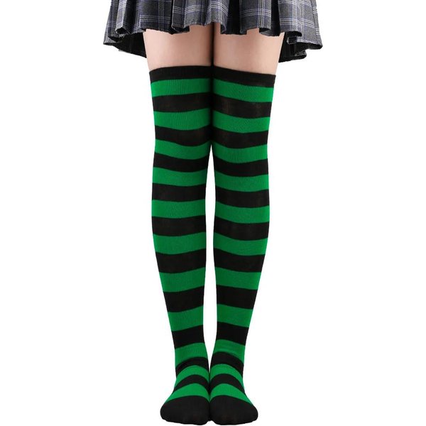 Medias Hasta El Muslo Para Mujer Rayadas Damas NiñAs Negras Blancas Rosas Largas Por Encima De La Rodilla Calcetines Femboy Cosplay Lolita Harajuku Y2K One Size Black-image