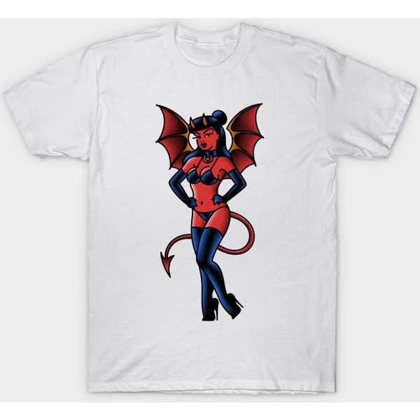 Camiseta Mujer Chica Demonio Harajuku Estampado Kawaii Camiseta Verano Manga Corta Camiseta Femenina Top 4XL Blanco-image