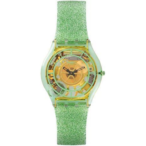 Reloj Swatch Con Movimiento De Cuarzo 30M Resistente Al Agua Esfera Hueca De 34 Mm Caja De PláStico Correa De Silicona Relojes Unisex SFG106 Emerald Green Beige-image