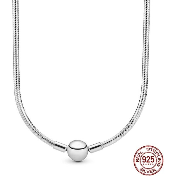 Collar Original De Plata De Ley 925 Moments Cadena De Serpiente Para Mujer Fiesta De CumpleañOs Boda JoyeríA De Moda 45Cm White-image