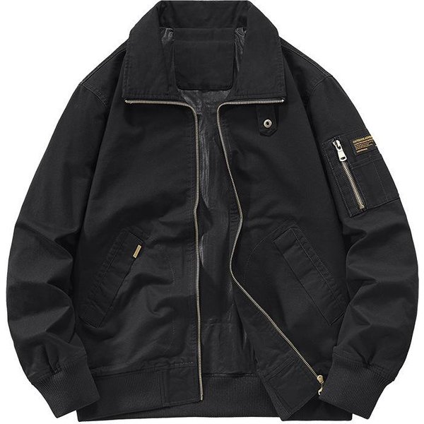 Nowa Wiosenna I Jesienna BawełNiana Kurtka Z Klapami MęSka Retro Casual Tooling High-Endowa LuźNa Kurtka Typu Flight Suit 4XL Black-image