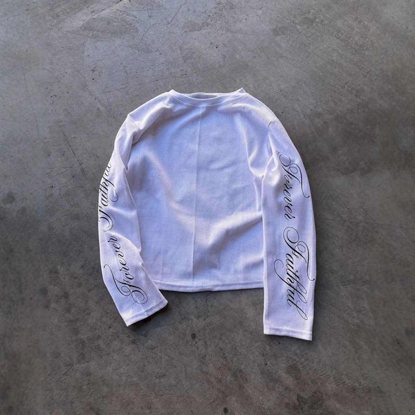 VibeStreet OkrąGłY Dekolt Hip Hop Y2K DłUgi RęKaw Top Harajuku Nadruk Z Literami Punkowy High Street T-Shirt Z DłUgim RęKawem Moda Rock Gotycki Unikalne Ubrania XL BiałY-image