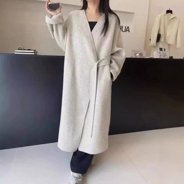 Nowy PłAszcz WełNiany Na Jesień I Zimę, Dwustronny, DłUgi, LuźNy, Swobodny, WełNiany PłAszcz W Stylu KoreańSkim S White-image