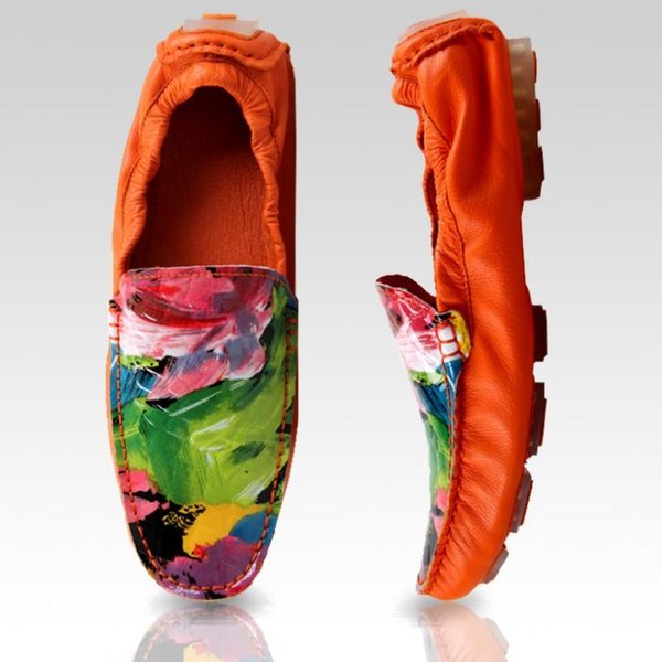 Letnie MęSkie Mokasyny Slip-On Z Nadrukiem Graffiti SkóRa BydlęCa Prawdziwa SkóRa Mokasyny Gommino Buty Do Jazdy Na Co Dzień OddychająCe Buty Na Imprezę 44 PomarańCzowy-image