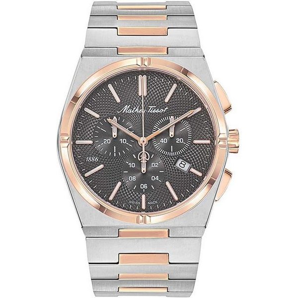 Mathey-Tissot Zeus Chrono Dwukolorowa Stal Nierdzewna Czarna Tarcza Kwarcowy H118CHRS Zegarek MęSki-image