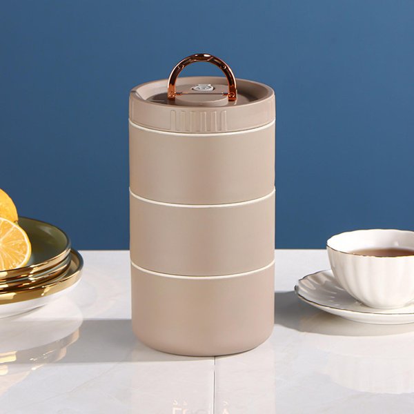 Fiambrera TéRmica Bento Box, Contenedor De Almuerzo Aislado PortáTil, Contenedor De Alimentos Apilable De Acero Inoxidable A Prueba De Fugas-image