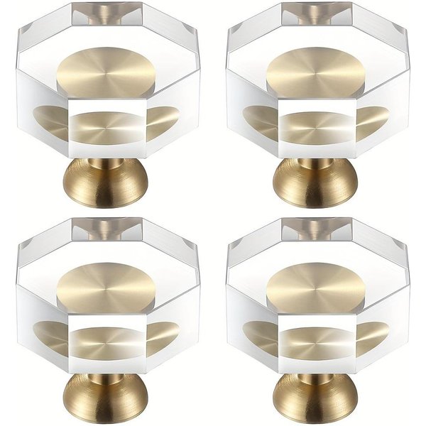 4 Pomos De Cristal Transparente Para Gabinetes, Tiradores Redondos De LatóN Para Cajones, Herrajes Dorados Para Armarios De Cocina(Un Solo Orificio Con Tornillo) 4Pcs-image