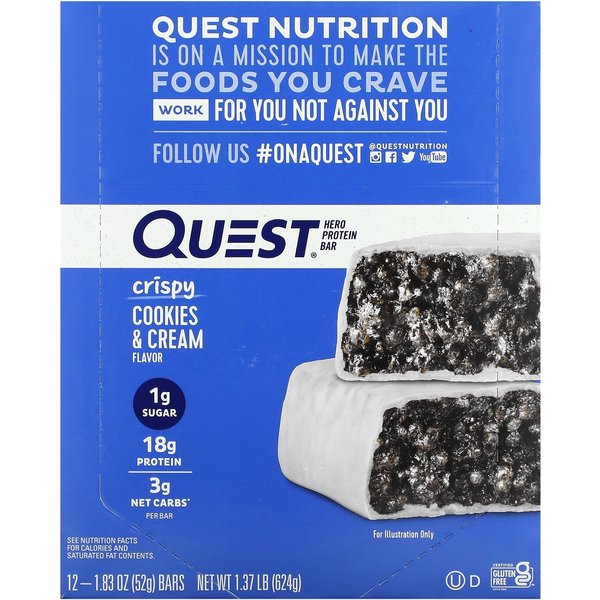 Quest Nutrition, Barras De ProteíNa Hero, Krispy Cookies & Cream, 12 Barras, 1.83 Oz (52 Gramos) Cada-image