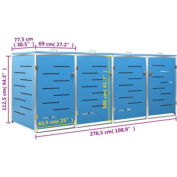 Obudowa Na śMietnik 4-Tonowy 276,5 X 77,5 X 112,5 Cm Stal Nierdzewna-image