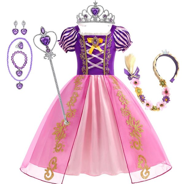 Vestido Disfraz Princesa Rapunzel Enredados NiñA Princesa Halloween CumpleañOs Carnaval Fiesta Vestido Infantil CumpleañOs 5-6T(130) Pink-image
