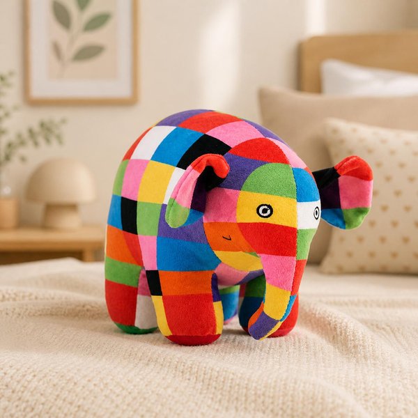 Lindo Juguete De Peluche De Elefante De Anime Elmer El Elefante Kawaii Dibujos Animados Elefante A Cuadros Animales Almohada Para NiñOs Regalo De Navidad 30Cm-image