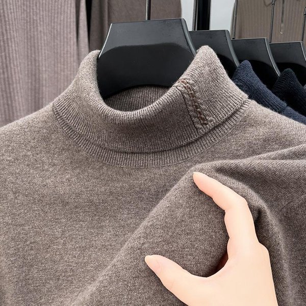SuéTer De Lana De Cachemira Nuevo De OtoñO E Invierno Para Hombres JóVenes Y De Mediana Edad SuéTer De Cuello Alto Jacquard Grueso L Black-image