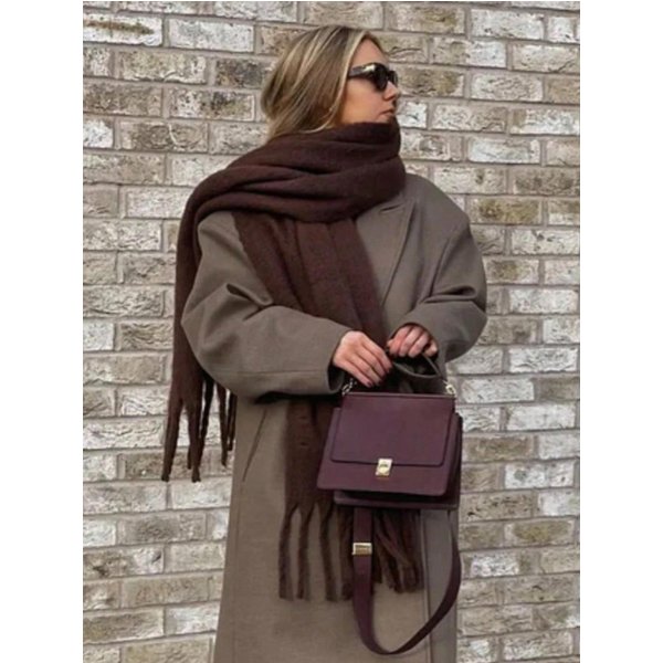 Damski Szalik Zimowy CiepłY Grubszy Szal Chusty Moda Jednolity Kolor Szale Pashmina DłUgi FręDzle HidżAb Szale Bufanda Kaszmir 190X38Cm-image